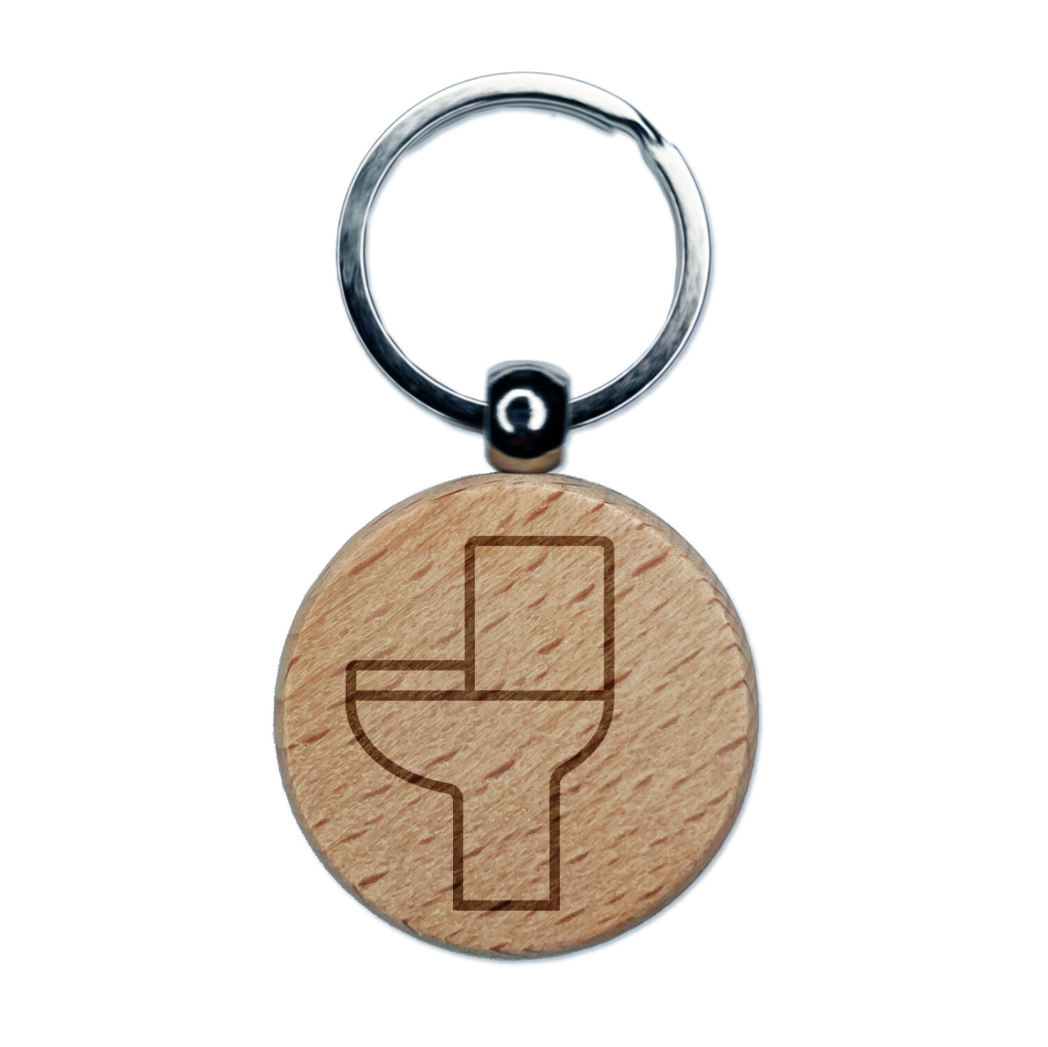 Toilet Symbol Outline Engraved Wood Round Keychain Tag Charm