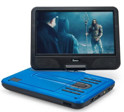 IMPECCA 10.1'' Portable DVD Player 270° Swivel Screen USB/SD 5 Hour Playback Blue