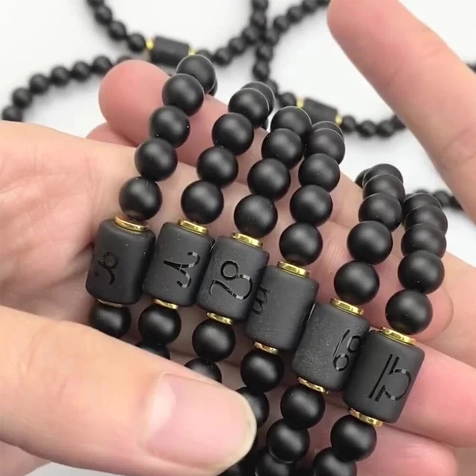 Zense - Pulsera elástica Escorpio Zodíaco negro con cuentas de ónix ZB0388 - Imagen 2 de 4