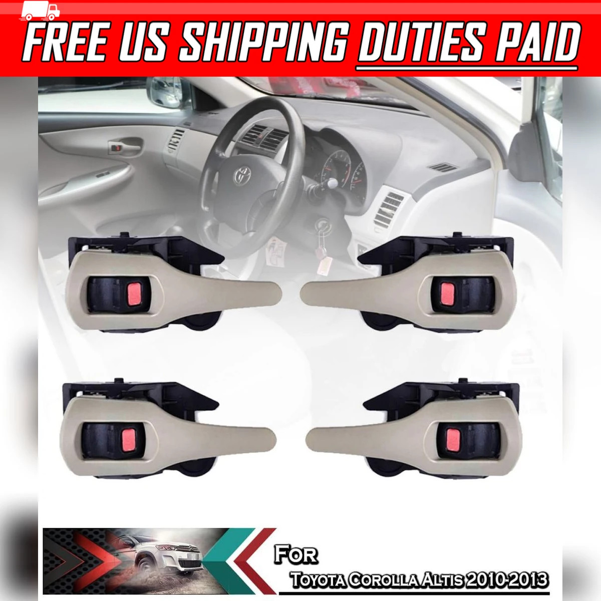 Interior Door Handle Front Rear Beige Fit Toyota Corolla 2009-2013