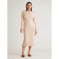 Quince Cotton Cashmere Ribbed Long Sleeve Crew Midi Dress