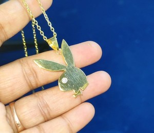 Authentic 2Ct Round Cut Real Moissanite Playboy Bunny Pendant 14k Yellow Gold Plated