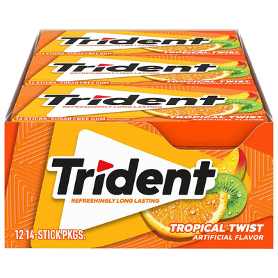 Trident Tropical Twist Sugar Free Gum 12 Packs 168 Total Pieces Fresh Breath
