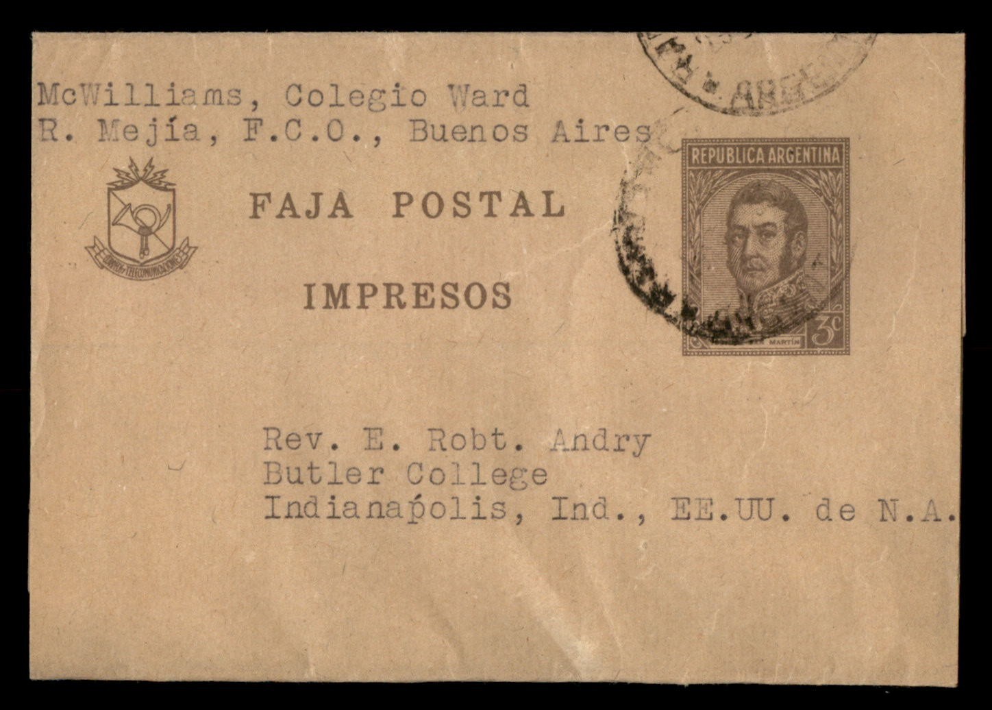 Mayfairstamps Argentina Colegio Ward Buenos Aires to Inpls IN Cover cca_68485