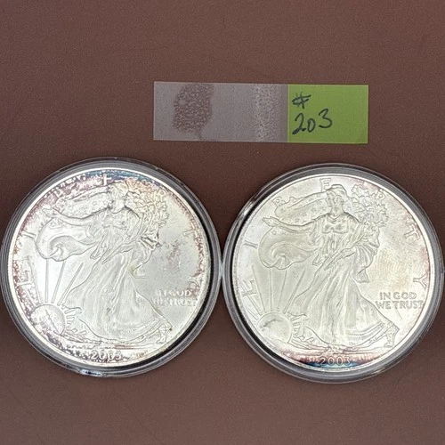 Lot of 2 - 2003 WALKING LIBERTY SILVER EAGLES  -  1 oz - .999 Fine - ASE - Toned