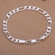 925 Sterling Silver Figaro Chain Bracelet 6-8mm 20cm for Men & Women Gift