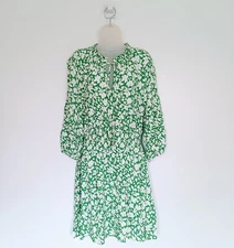 Phase Eight Dress Size 14 Womens Green Floral Print Sheered Keyhole Knee Length