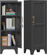 46"H Black Metal Locker with 1 Lockable Door and 2 Adjustable Shelves for Employ