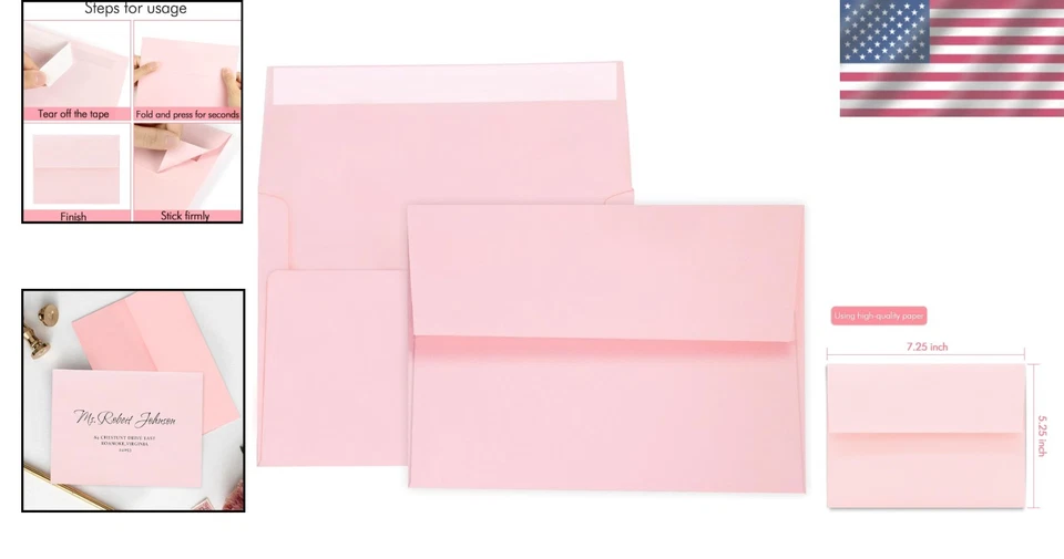 Versatile 100-Pack Pink A7 Invitation Envelopes for Weddings, Birthdays & More - Image 2 of 4