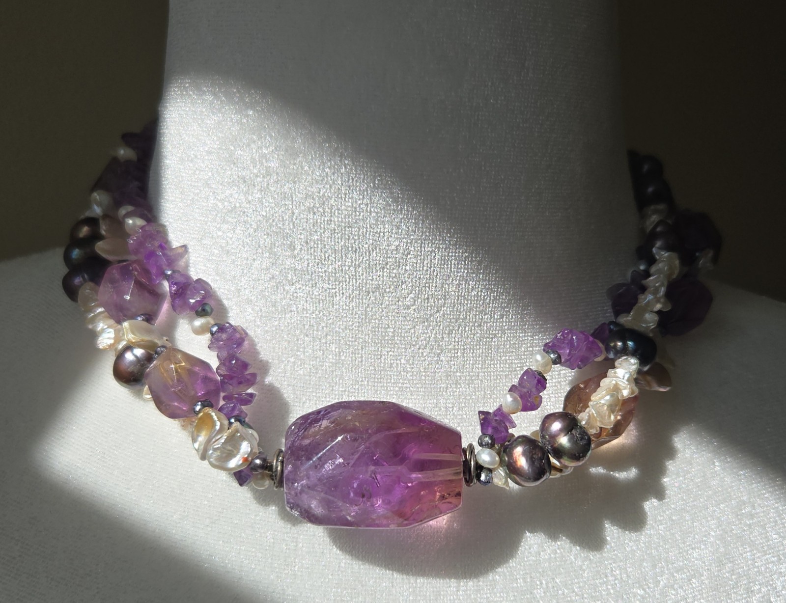 Artisan PCK Multi-Gemstone Statement Necklace Ame… - image 3