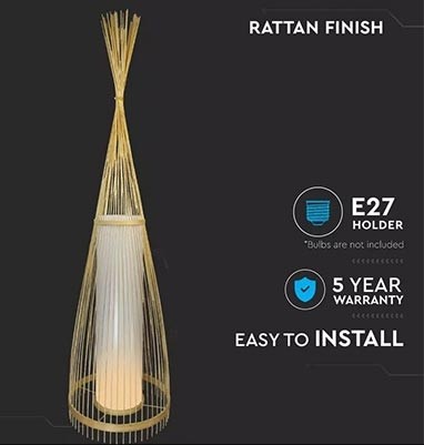 V-TAC VT-3100 Lampada da terra piantana in vero legno rattan con portalampada pe foto 3