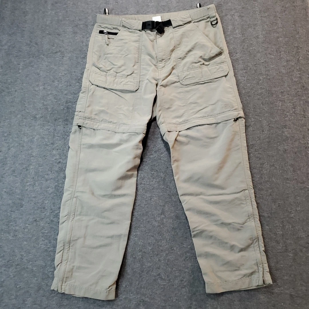North Face Paramount Peak Convertible Cargo Pants Men L Hiking Shorts Belt Khaki