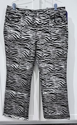 Diane Gilman DG2 Zebra Print Silver Metallic Jeans Pants Sz 16P PETITE NWT
