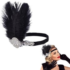 Feather Headband, Elegant 1920s Rhinestone Flapper Headpiece, 20's Theme