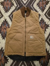 Carhartt V01 BRN Quilted Lining Canvas Duck Vest Full Zip Brown Men's Small EUC