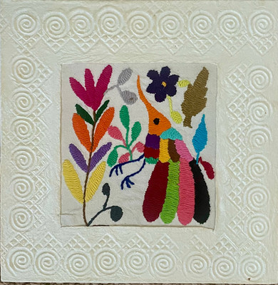 Papel Amate Framed Otomi Embroidery Wall Art  8'' x 8'' #3  $20.00