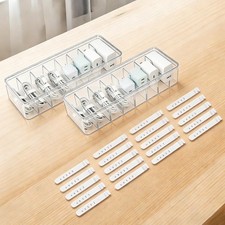 2 Pack Cable Storage Box with Lid, Clear Plastic Cord Organizer for Desk Of...