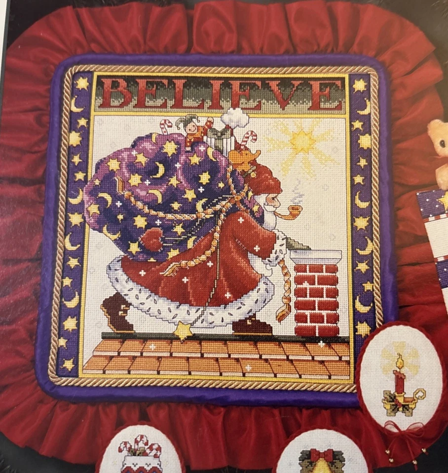 Vtg Rare Dimensions M Engelbreit BELIEVE Cross St Christmas '92 Pattern #201 - Image 3 of 4