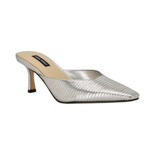 Women's Nine West Camenla Snip Toe Kitten Heel Mules Silver Lizard