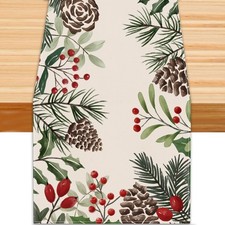 Heirloom Haven Christmas Winter Table Runner, Holly Berry 13 x 72 in, Green