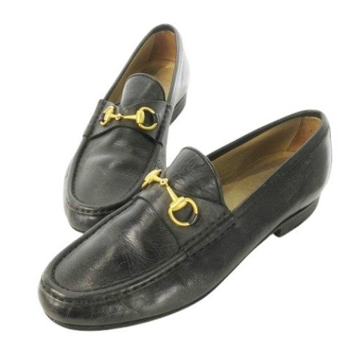 GUCCI Horsebit Leather Loafers Dress Shoes Size:6.5/JP:23.5 Black 141105K Authen
