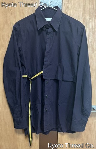 DRIES VAN NOTEN Purple Shirt, Size 44, Front Belt Detail, Chin Strap Closure