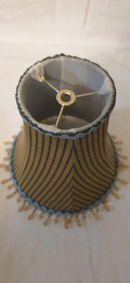 "Pantalla de lámpara con cuentas boho estilo vintage tela a rayas marrón con flecos 9""" Foto 4 de 4