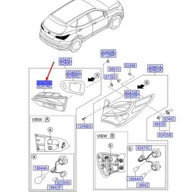 Hyundai Santa FÉ MK3 DM Rückleuchtenglas/Gehäuse innen links 924502W035 ORIGINAL