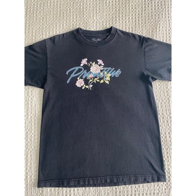 Primitive Skateboarding Mens Black Floral Script Logo Graphic T-Shirt Size M
