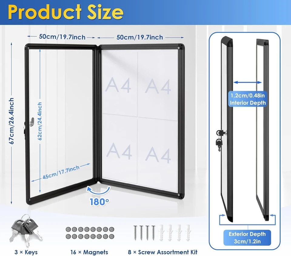 Professional Locking Bulletin Board with Magnetic Surface, 26x20in Black Frame - Image 4 of 4