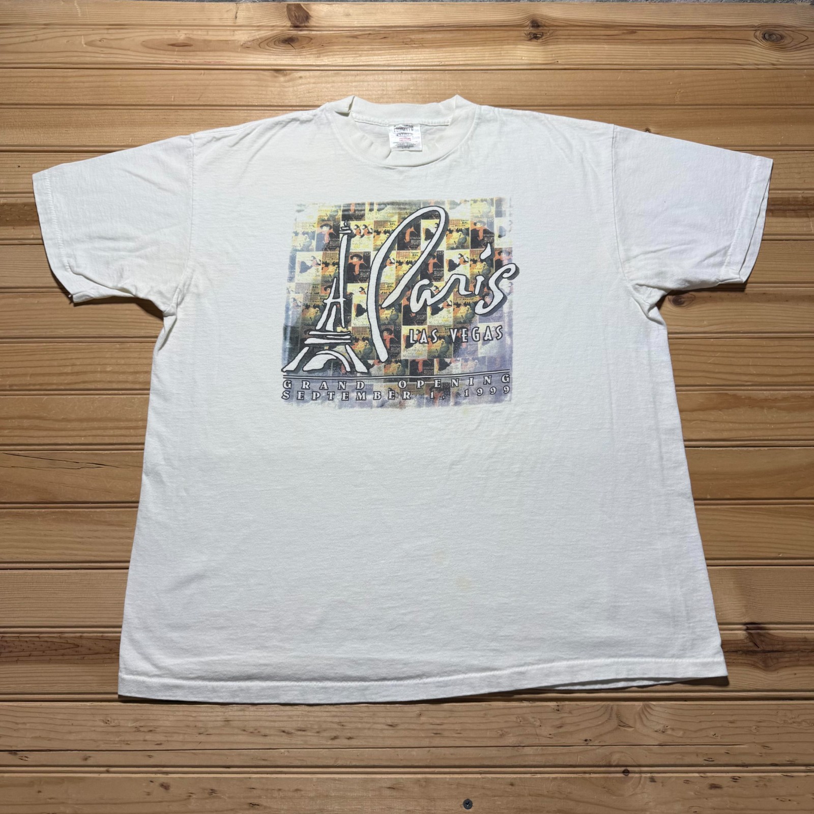 Vintage 1999 Paris Las Vegas Grand Hotel Opening Graphic Souvenir T-Shirt - XL