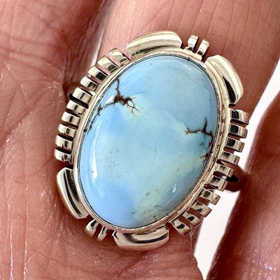 Natural Golden Hills Turquoise Ring Navajo Sz 7.5 Sterling Norvin Johnson Blue