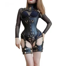Custom Leather Restraint Dress – Bondage Harness Corset Outfit with Garter Strap