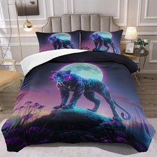 Set copripiumino trapuntato Moonlight Leopard + federe gemelli completo Queen King decoro