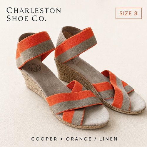 Charleston Shoe Co Cooper Orange/Linen Stretch Wedge Sandals Women’s Size 8