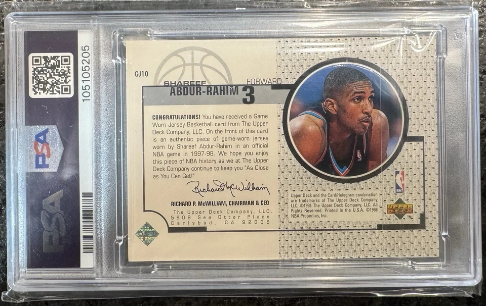 1998-99 Upper Deck - UD Game Jersey Shareef Abdur-Rahim #GJ10 - RARO 1:2500   - Imagem 2 de 2