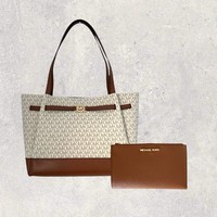 Michael Kors MK Tasche Shopper GeldböRse Jet Set Travel Reed Vanilla Braun NEU