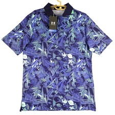 Under Armour Iso-Chill Golf Polo Shirt Mens Small Blue Botanical Print