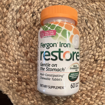 Fergon Iron Restore Chewable Tablets 60 Count Vegan Gluten Free Mineral