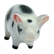 Vintage Miniature Porcelain Pig  Dark green Spots Black feet Bug House Taiwan