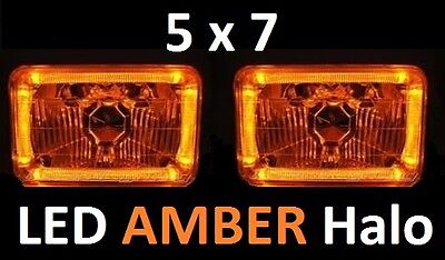 1pr 5x7 6x8 200x142 Semi Sealed H4 Lights Headlights LED Halo Angel Eye  AMBER | eBay