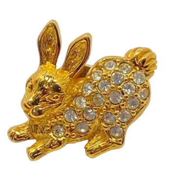 Avon Rabbit Easter Bunny Rhinestones & Gold Tone Pin/Brooch Vintage