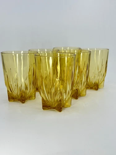 6 vintage Federal Glass amber STAR small tumblers 1950s Glasses barware SEE PICS