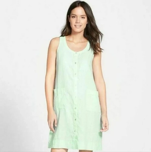 Eileen Fisher Aurora Women's Plus Size 1X Mint Green Organic Linen Tunic Dress