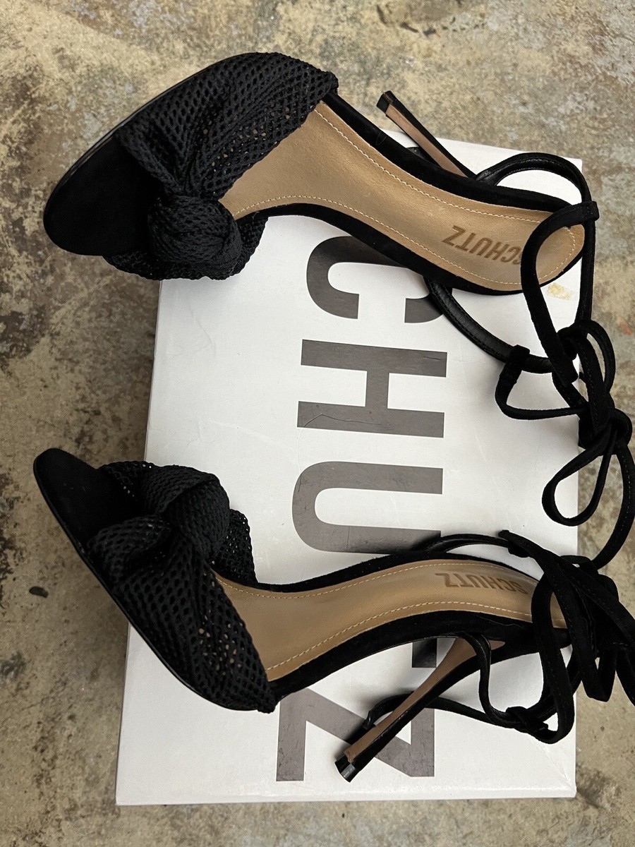 Schutz Salto Alto Strap Pumps Sandals Shoes suede black size mesh sexy  heel