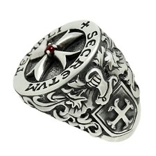 Knights Templar Crusader Masonic Silver 925 Men's Ring Maltese Cross Shield