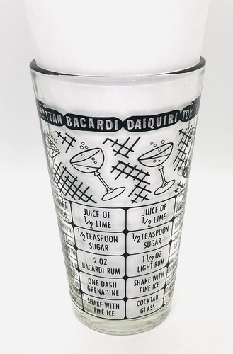 Vintage Glas Cocktail Mixer Shaker Grafik mit Rezepten MCM Retro Barware - Bild 2 von 12