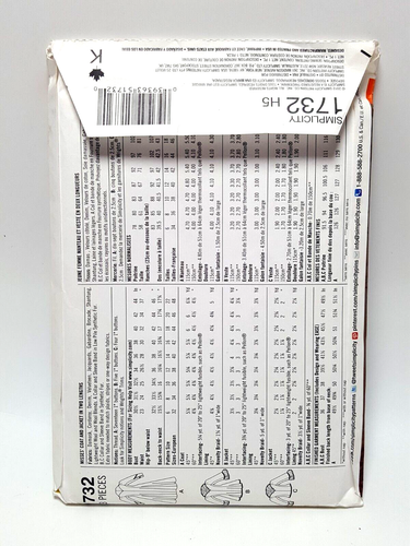 Simplicity Sewing Pattern 1732 H5 Misses Costume Coat Jacket, Size 6-14 UNCUT - Picture 2 of 3