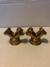 2PCS Garden Hose Splitter Brass 3/4 GHT Thread Heavy Duty 2 Way Y Connector New