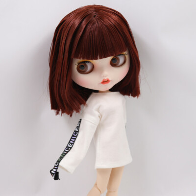 12'' Factory blythe 1/6 BJD Short Deep Red hair Custom Carved lips Pouting mouth